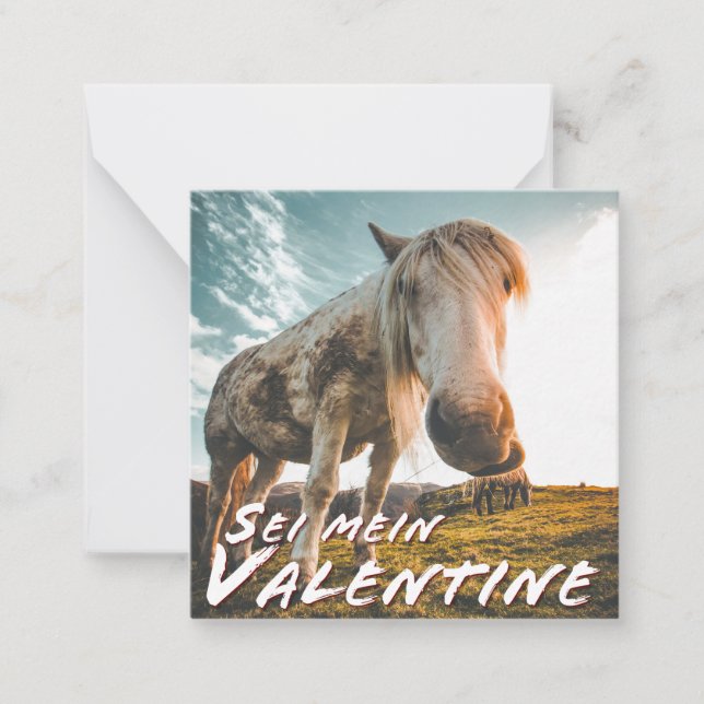 Cartão De Notas Seja meu valentim com cavalo olhando (Frente)