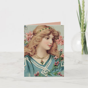 Cartão De Notas Senhora Vitoriana com Flores Rosa no Cabelo