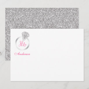 Cartão De Notas Sensação de Diamante de Silver Glitter, Rosa, Pers
