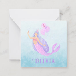 Cartão De Notas Sereia sob o mar Festa Azul de Menina de Aniversár
