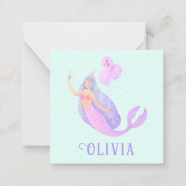 Cartão De Notas Sereia sob o mar Festa Azul de Menina de Aniversár