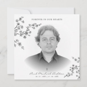 Cartão De Notas Serviço Funerário de Comemoração com Foto Preto e