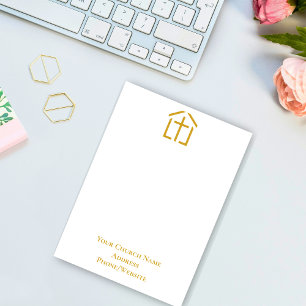 Cartão De Notas Seu nome de igreja Dourado Cross Simple Note Card