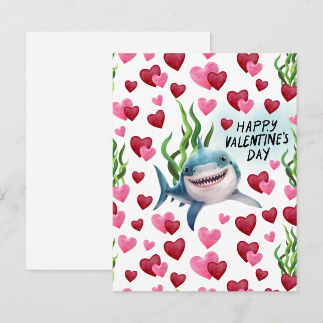 Cartão De Notas Shark Love Valentine’s Day Card in White (Frente/Verso)
