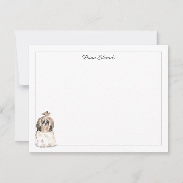 Cartão De Notas Shih Tzu Long Hair Gray Border Personalized (Frente)