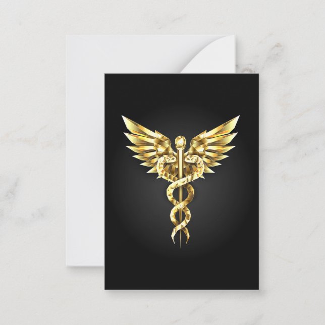 Cartão De Notas Símbolo Poligonal Dourado Caduceus (Frente)