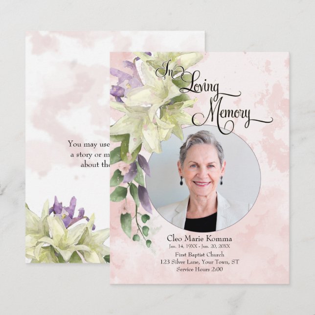 Cartão De Notas Simpatia de Foto Personalizada Floral de Watercolo (Frente/Verso)