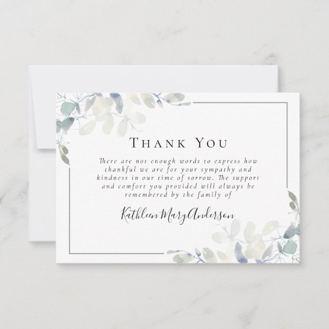 Cartão De Notas Simpatia Eucalyptus Funeral Obrigado (Frente)