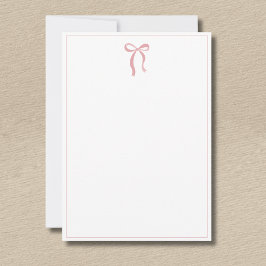 Cartão De Notas Simple Blush Rose Bow Thin Border No text