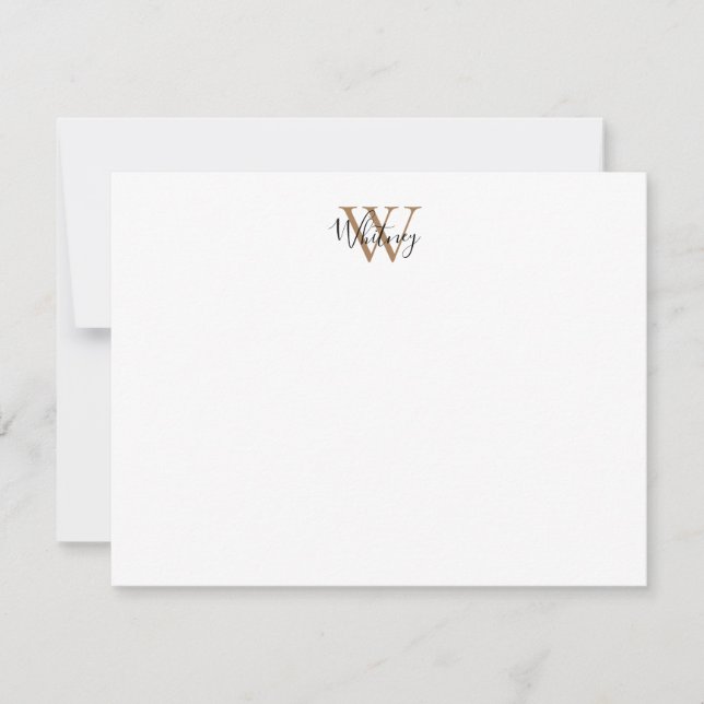 Cartão De Notas Simple Chic Preto Dourado Monograma Nome Script  (Frente)