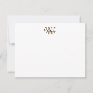 Cartão De Notas Simple Chic Preto Dourado Monograma Nome Script