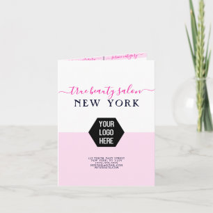 Cartão De Notas Simple Elegant White Pink Logo Salon Price List