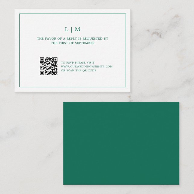 Cartão De Notas Simple Emerald Green Elegant Wedding Mini RSVP (Frente/Verso)