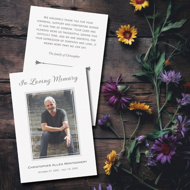 Cartão De Notas Simple Funeral Photo Sympathory (Simple photo funeral flat thank you notes with your message and a poem on the back)