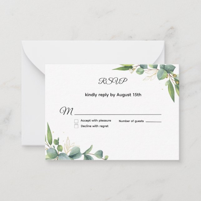 Cartão De Notas Simple Greenery Eucalyptus Wedding RSVP Card (Frente)