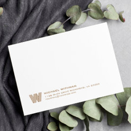 Cartão De Notas Simple Lines Monogram Initial Name Address Bronze