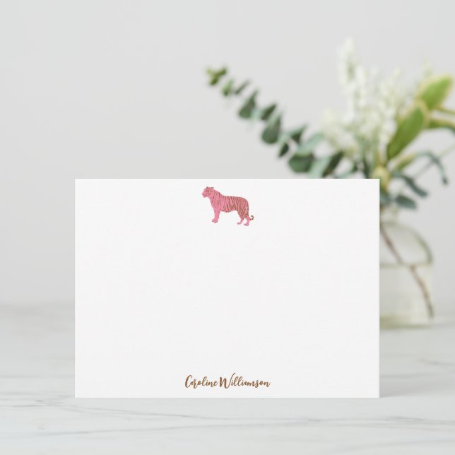 Cartão De Notas Simple Pink Tiger Script Personalized Stationery (Em pé/Frente)