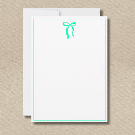 Cartão De Notas Simple Seafoam Green Bow Thin Border No text
