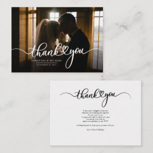 Cartão De Notas Simples Agradecimento de Foto de Casamento com Let