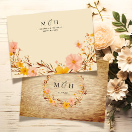 Cartão De Notas Simples Casal de Monograma Moderno Madeira de Flor