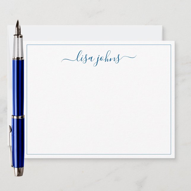 Cartão De Notas Simples Moderno Azul Marinho Script Profissional P (Criador carregado)