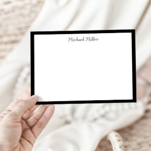 Cartão De Notas Simples Moldura Masculina, Preto/Branco