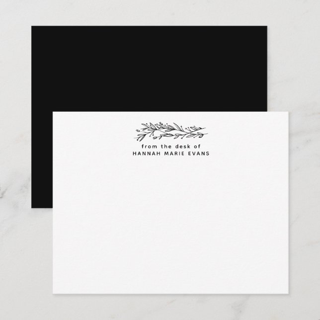 Cartão De Notas Simples Rústico Da Mesa De Black Botanical (Frente/Verso)