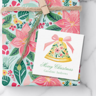 Cartão De Notas Sinal de Natal Rosa e Verde Elegante com Enfeite d