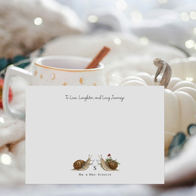 Cartão De Notas Slow & Steady Snail Wedding | Bride & Groom (Criador carregado)