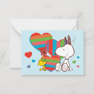 Cartão De Notas Snoopy & Woodstock Coração Chuveiro de Cores do Di