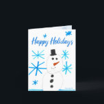 Cartão De Notas Snowman Snowflake Scende por Ryan Holiday Card<br><div class="desc">Este cartão mostra arte original de Ryan,  um sobrevivente de câncer de infância. As receitas destas compras vão para Amigos de Crianças com Cancer. Saiba mais em friendsofkids.org ou ligue para 314.275.7440.</div>