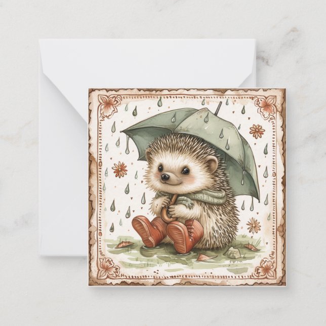 Cartão De Notas Sob o guarda-chuva: Hedgehog Friends Sweet (Frente)