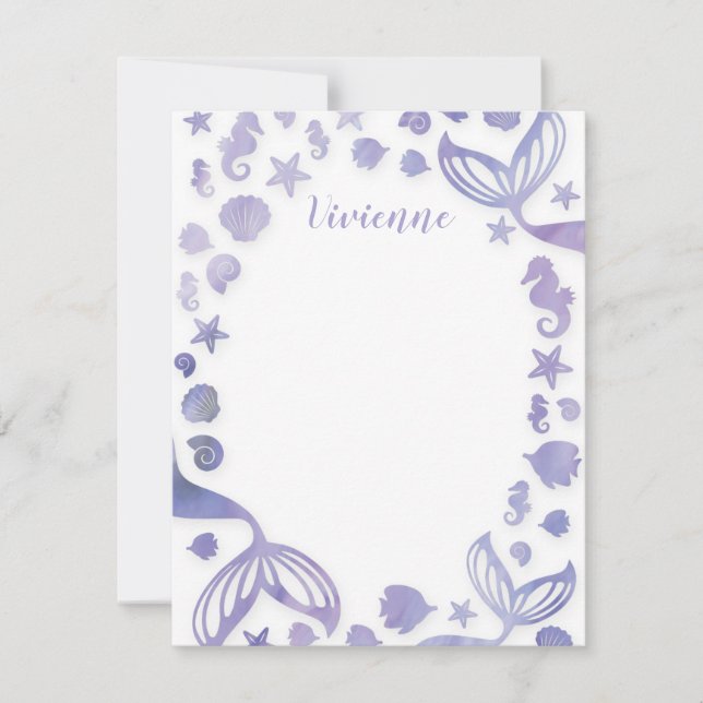 Cartão De Notas Sob o mar Sereia (Frente)