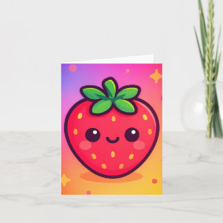 Cartão De Notas Sorrindo Kawaii Strawberry no moinho de gradiente