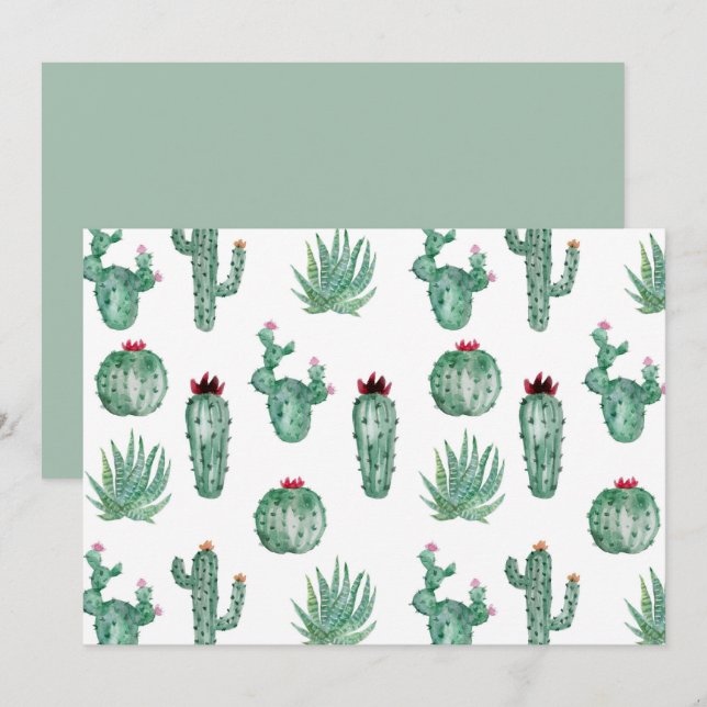 Cartão De Notas Southwest Cactus Botanical Note Card (Frente/Verso)