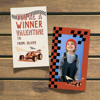 Cartão De Notas Sporty Race Car Valentine's Classroom Photo Card