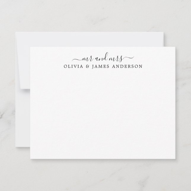 Cartão De Notas Sr. e Sra. Na moda Script Calliografia Newlyweds (Frente)