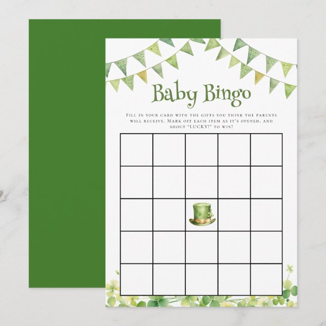 Cartão De Notas St Patrick’s Day Baby Shower Bingo Game Card (Frente/Verso)