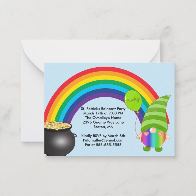 Cartão De Notas St Patricks Rainbow Gnomies LGBT Convidar Pequena  (Frente)