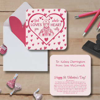 Cartão De Notas St Valentine Heart Card for Catholic Kids