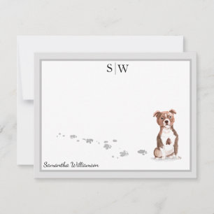 Cartão De Notas Staffordshire Bull Terrier Cinza Border Monograma
