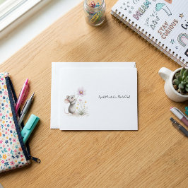 Cartão De Notas Storybook Mouse Picking a Pink Wildflower