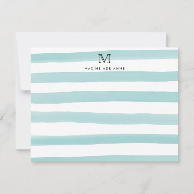 Cartão De Notas Stripe Monograma Verde Verde Molor Moderno (Frente)