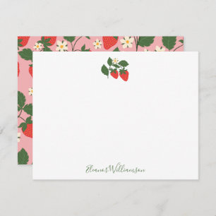Cartão De Notas Summer Vintage Pink Strawberry Boho Personalizado