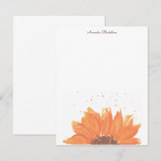 Cartão De Notas Sunflower Watercolor Stationary