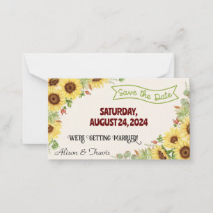CARTÃO DE NOTAS SUNFLOWVE A PLACA DE NOTA DE CASAMENTO DE DATA