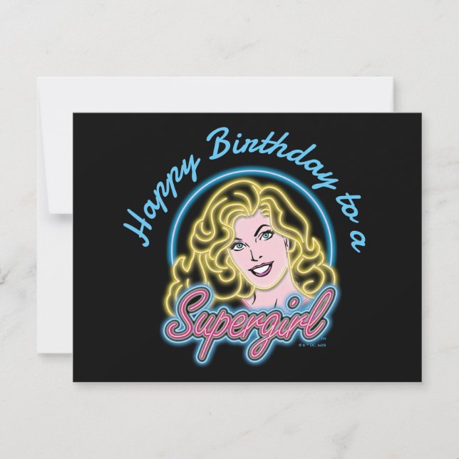 Cartão De Notas Supergirl Retro Neon Lights Graphic (Frente)