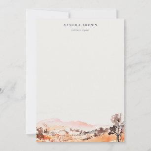 Cartão De Notas Sutle Blush Laranja Aquarela Woods Montanha