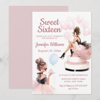 Cartão De Notas sweet 16 birthday girl pink party invitation 