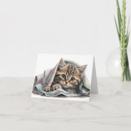 Cartão De Notas Tabby Kitten embaixo de um cobertor
